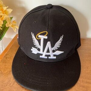 Black Baseball Cap with White LA Wing Logo WC